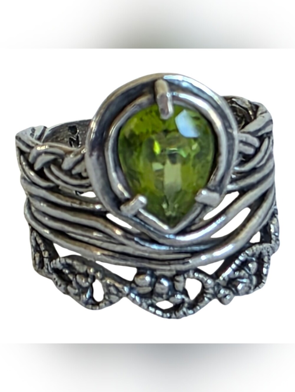 Sterling Silver Green Peridot Teardrop Ring SIZE 8.25